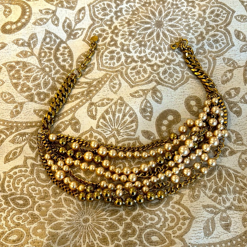 Stella and Dot Lucia Pearl, gold layered bead bib necklace